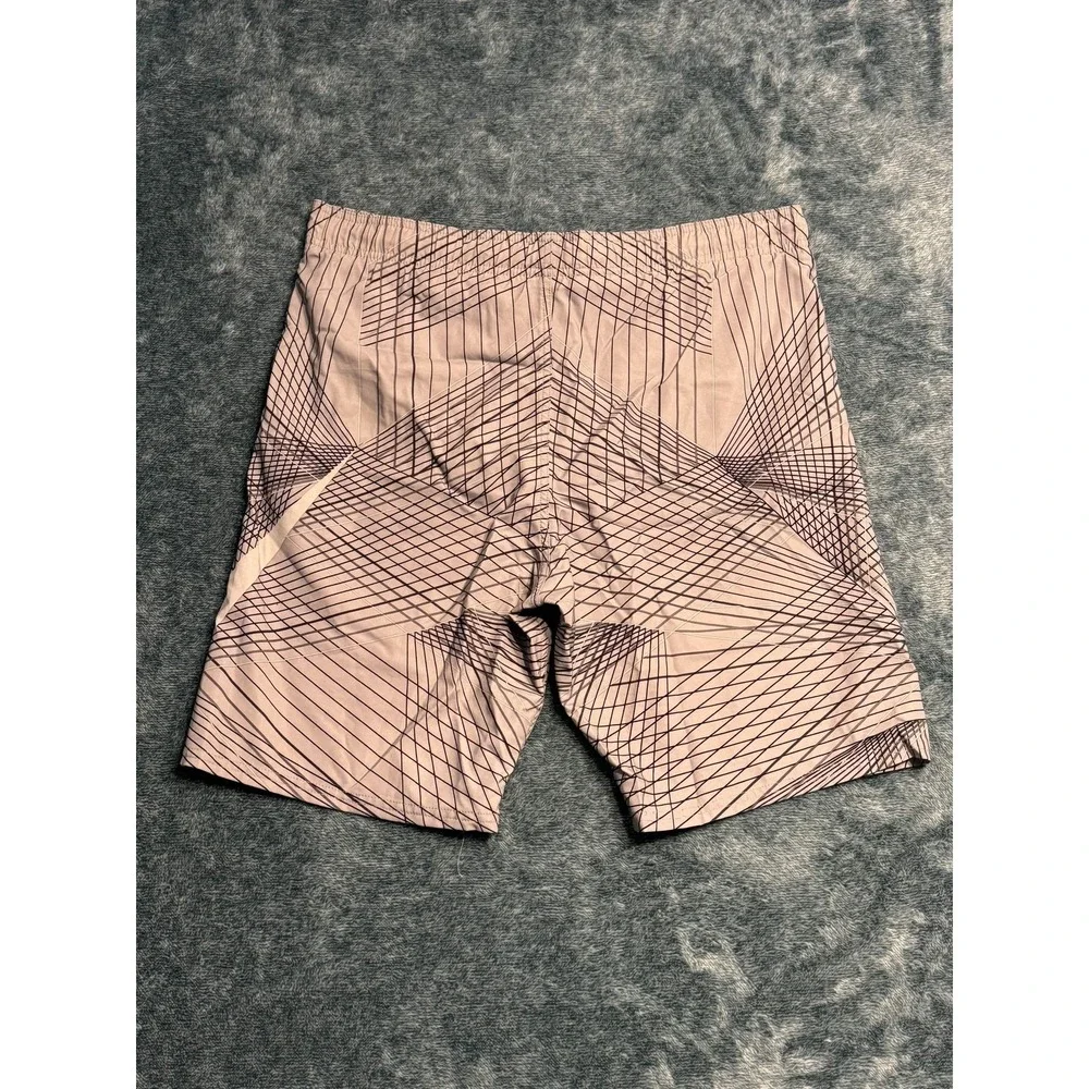 Nike Board Shorts Small Men Grey Geometric Grid Swoosh Mesh Lined Swim Trunks